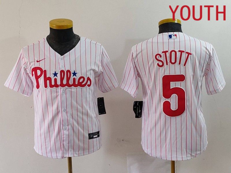 Youth Philadelphia Phillies #5 Stott White stripe Nike Game 2024 MLB Jersey style 1